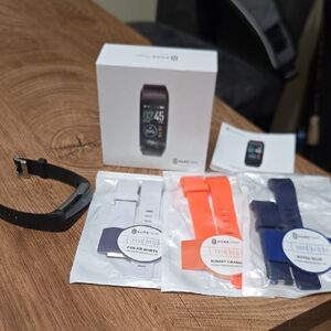 Smartwatch in Black, White, Orange, and Blue